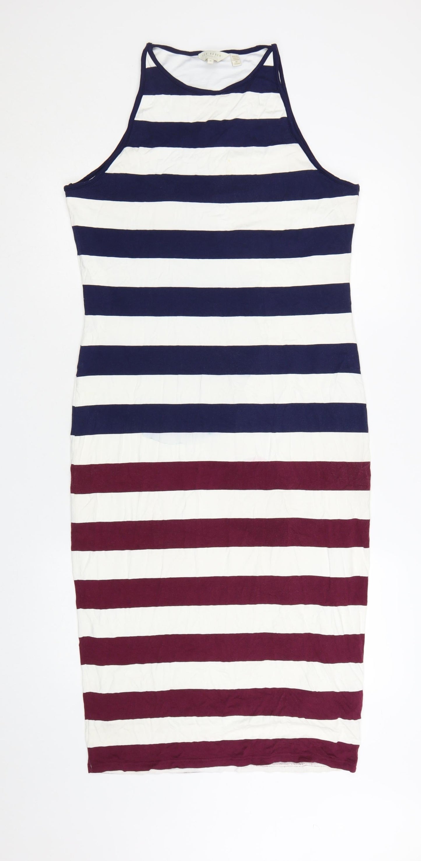 Ted Baker Women's Multicoloured Striped Bodycon Halter Dress Size 14