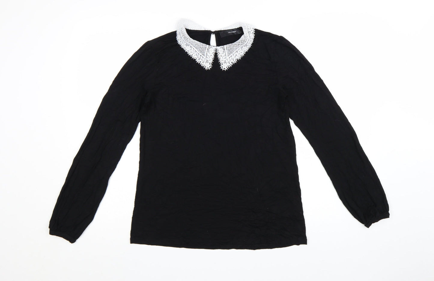 Hallhuber Women's Black Long Sleeve Lace Collar Blouse Size L