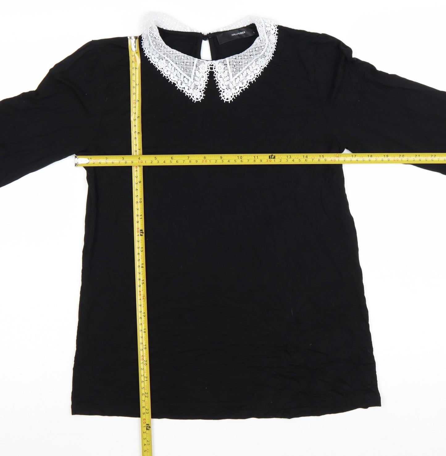 Hallhuber Women's Black Long Sleeve Lace Collar Blouse Size L