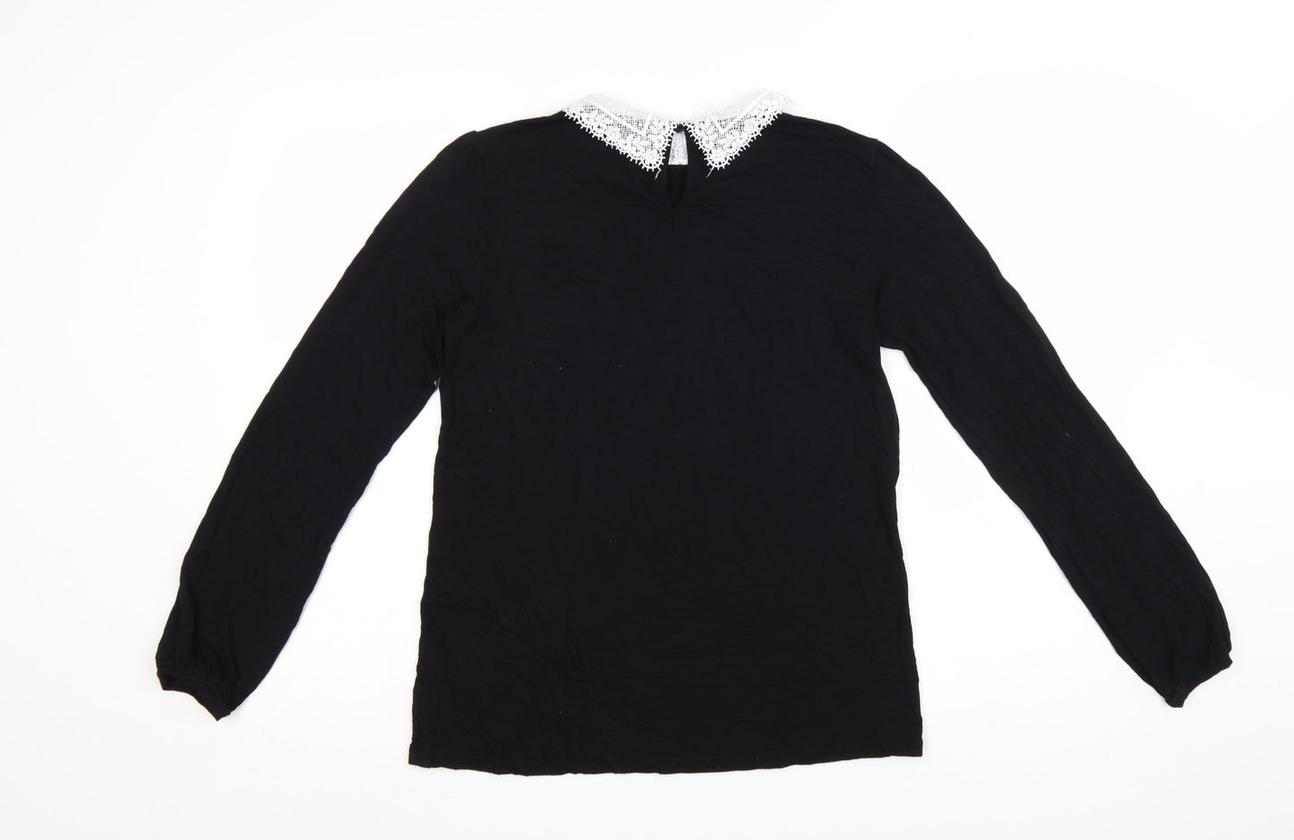 Hallhuber Women's Black Long Sleeve Lace Collar Blouse Size L