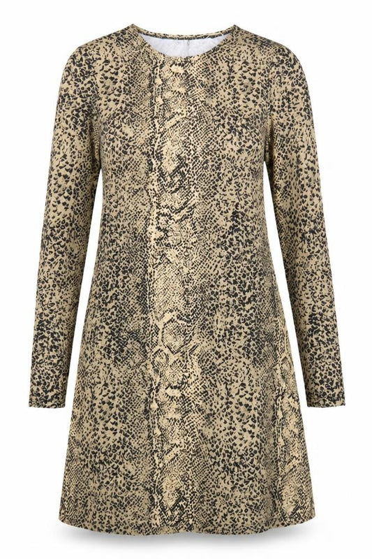 Mango Women Beige Animal Print Shift Dress Size 12 Long Sleeve