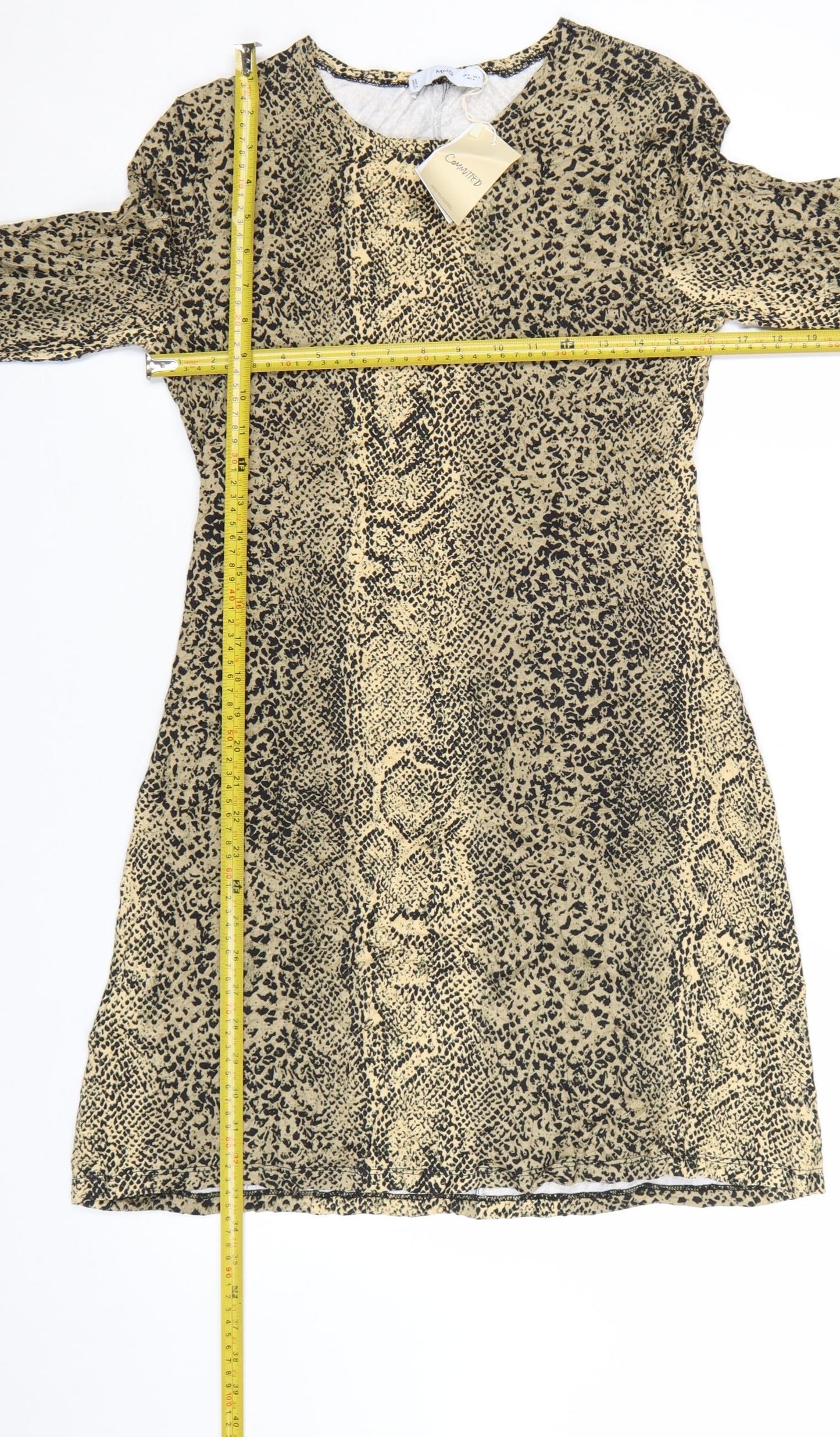 Mango Women Beige Animal Print Shift Dress Size 12 Long Sleeve