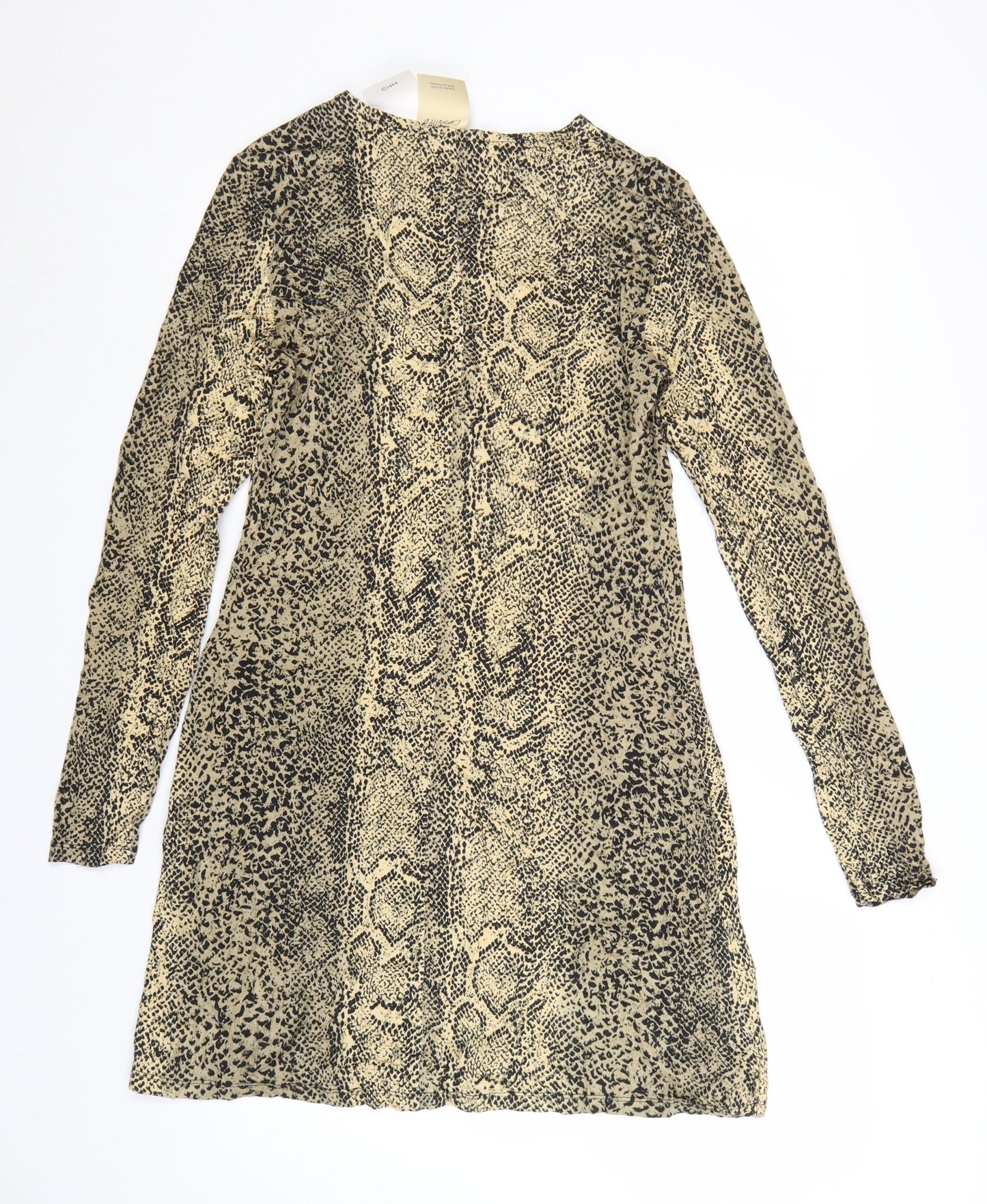 Mango Women Beige Animal Print Shift Dress Size 12 Long Sleeve
