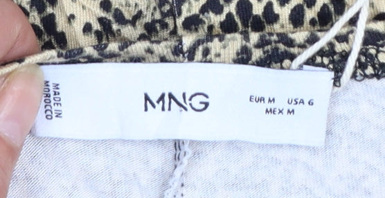 Mango Women Beige Animal Print Shift Dress Size 12 Long Sleeve