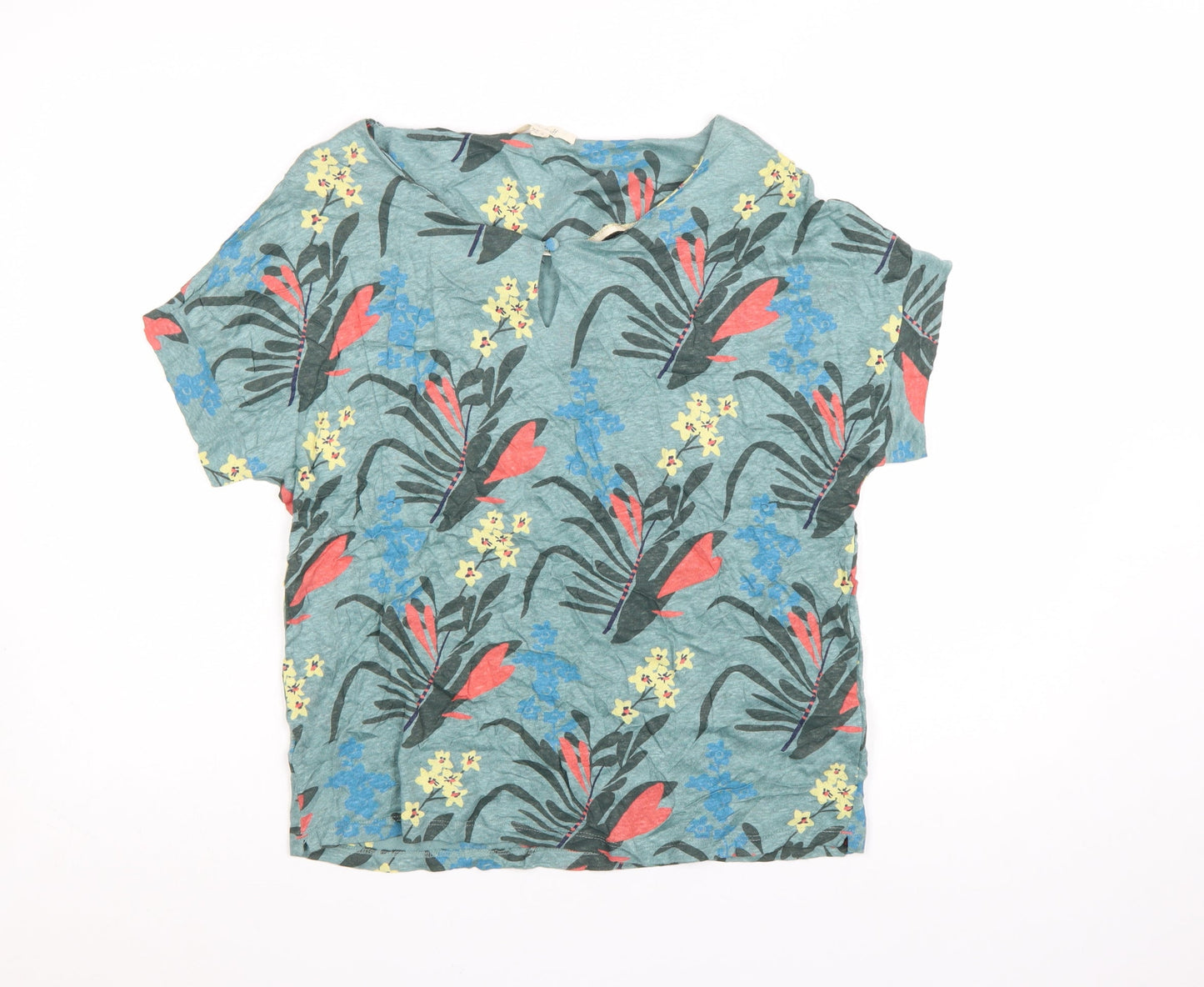 White Stuff Womens Multicoloured Linen Floral T-Shirt Size 10