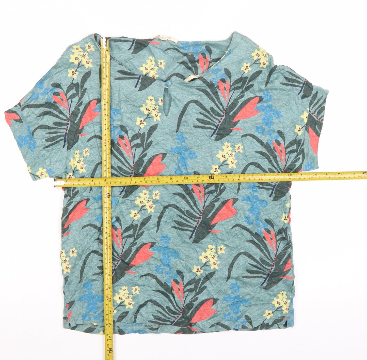 White Stuff Womens Multicoloured Linen Floral T-Shirt Size 10