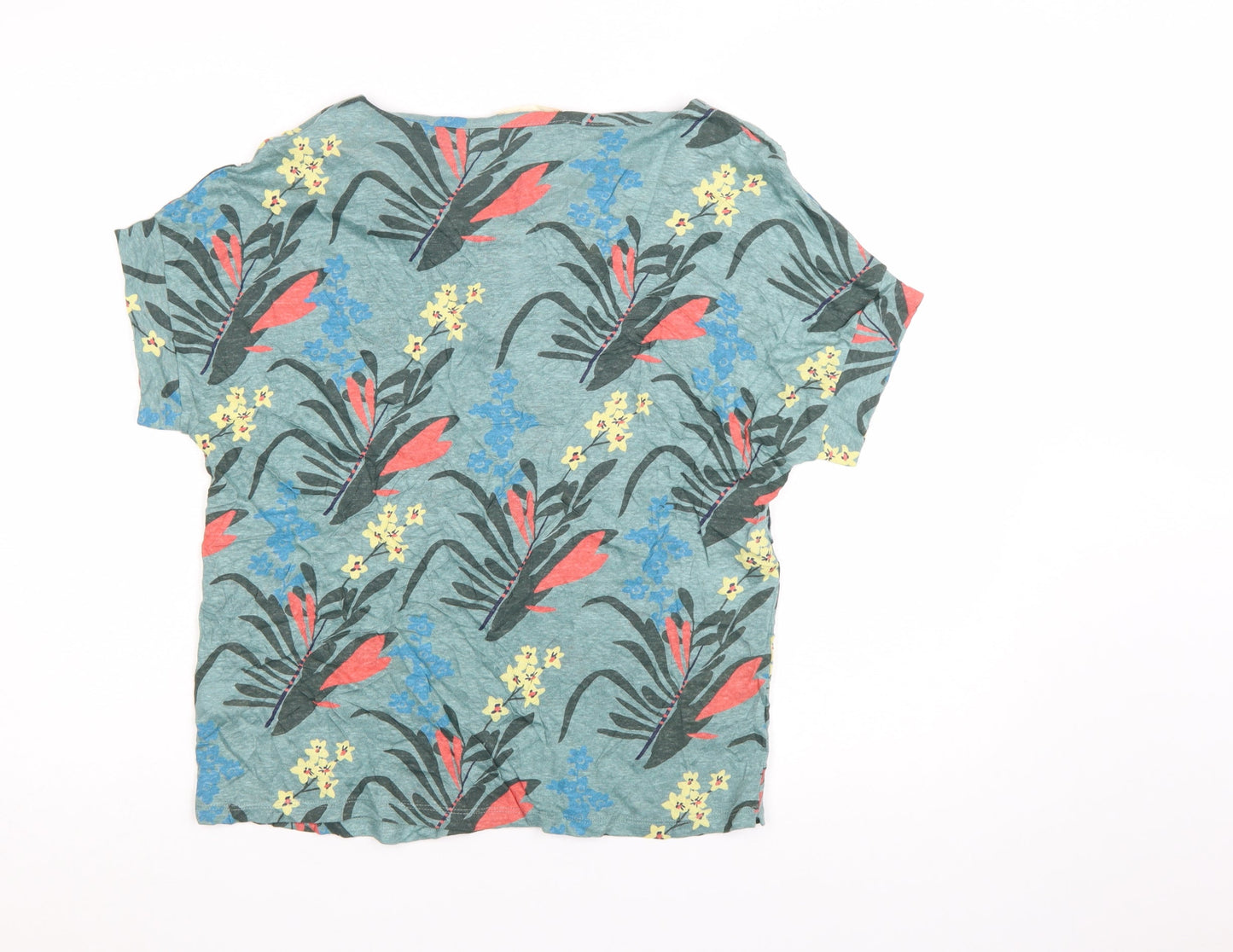 White Stuff Womens Multicoloured Linen Floral T-Shirt Size 10