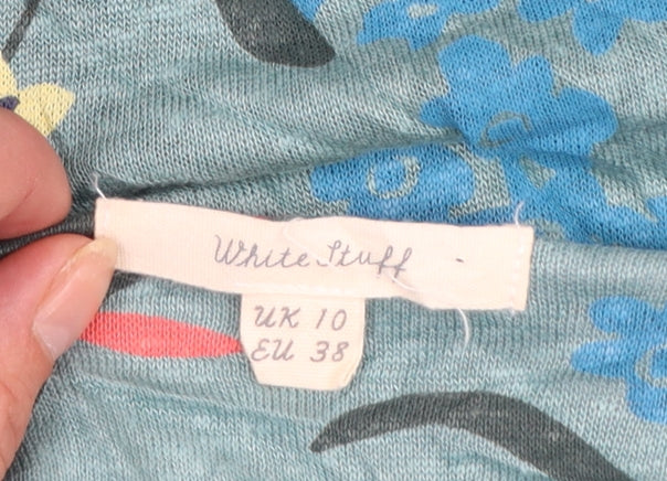 White Stuff Womens Multicoloured Linen Floral T-Shirt Size 10