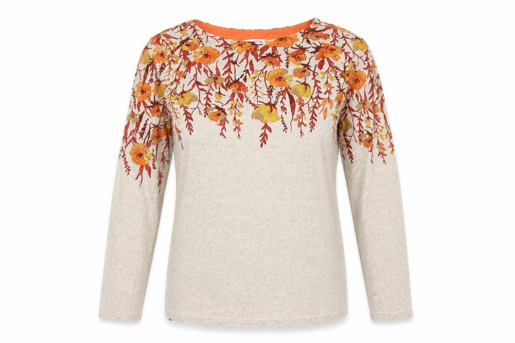 Isle Women Beige Floral Long Sleeve Pullover Jumper Size S 10-12