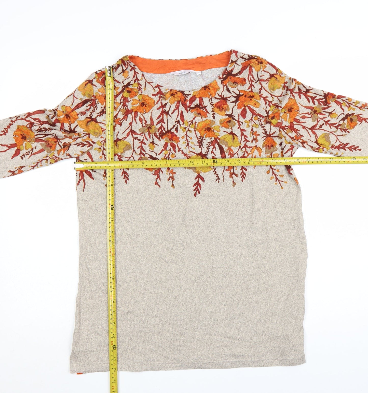 Isle Women Beige Floral Long Sleeve Pullover Jumper Size S 10-12