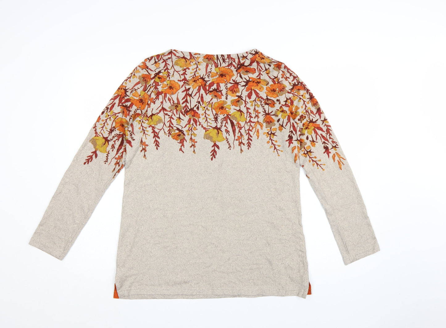 Isle Women Beige Floral Long Sleeve Pullover Jumper Size S 10-12
