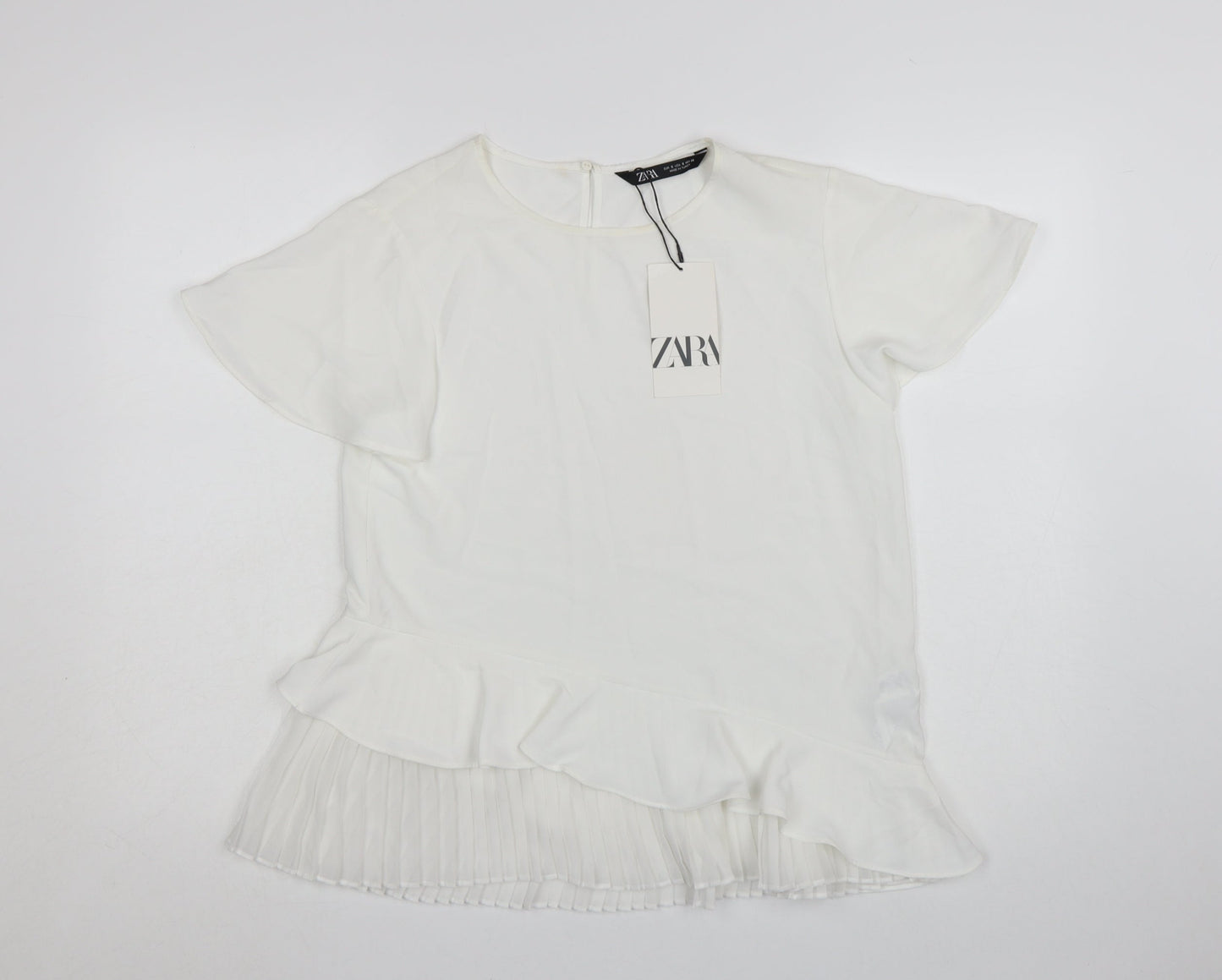 Zara Women White Ruffle Pleated Tunic Blouse Size S