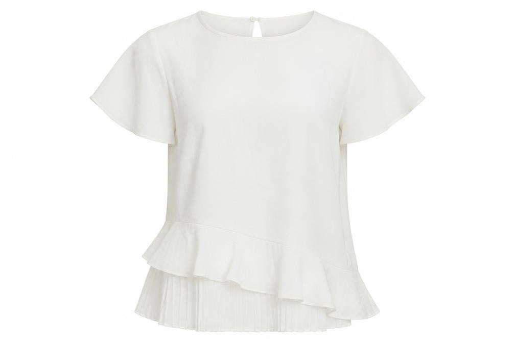 Zara Women White Ruffle Pleated Tunic Blouse Size S