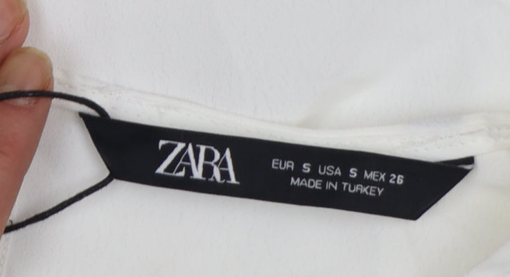 Zara Women White Ruffle Pleated Tunic Blouse Size S