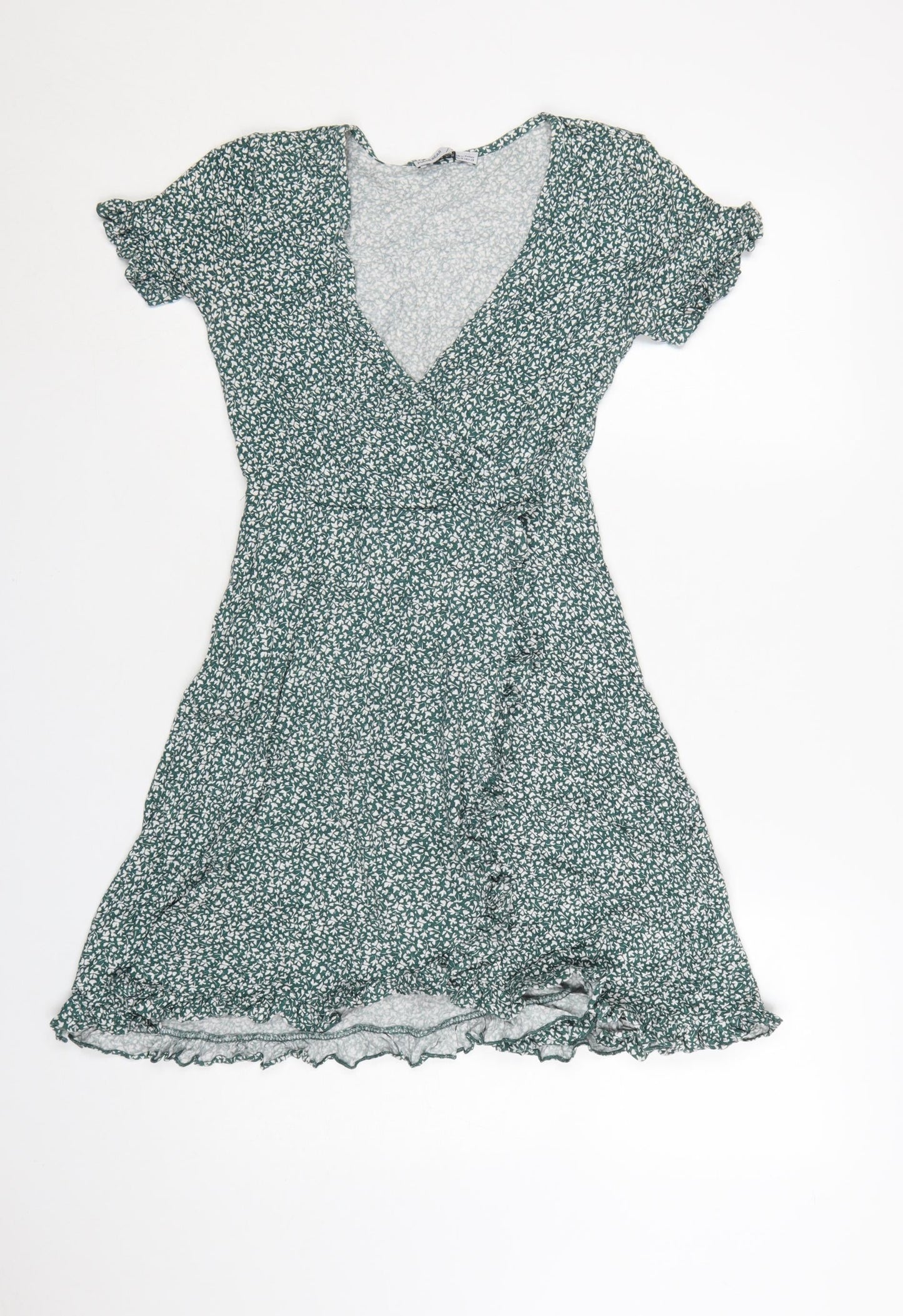 Pull&Bear Women’s Green Floral Wrap Mini Dress Size 12
