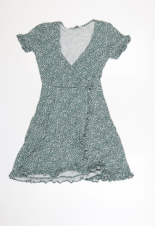 Pull&Bear Women’s Green Floral Wrap Mini Dress Size 12