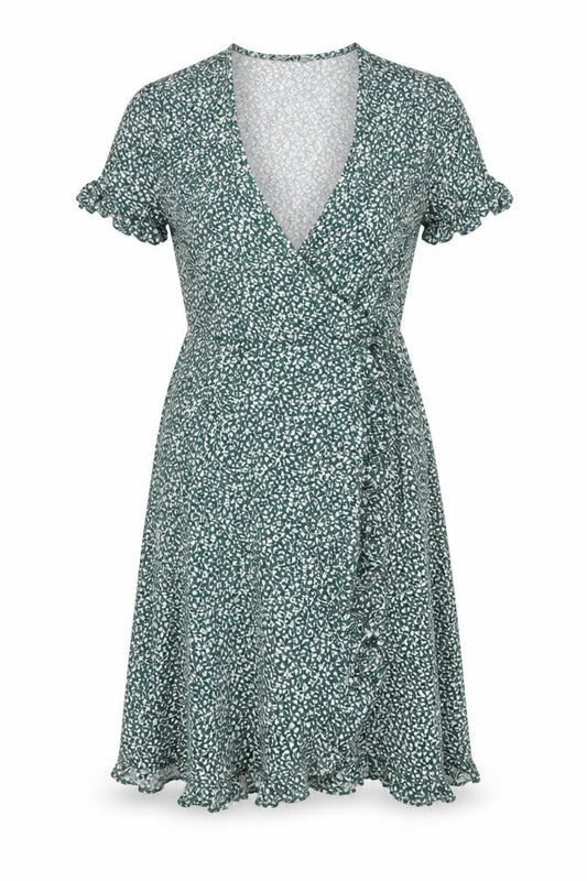 Pull&Bear Women’s Green Floral Wrap Mini Dress Size 12
