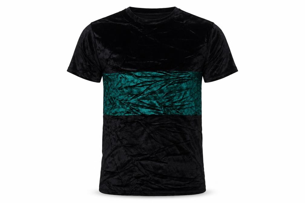 MAN Men's Black & Green Velvet Colourblock T-Shirt Size L