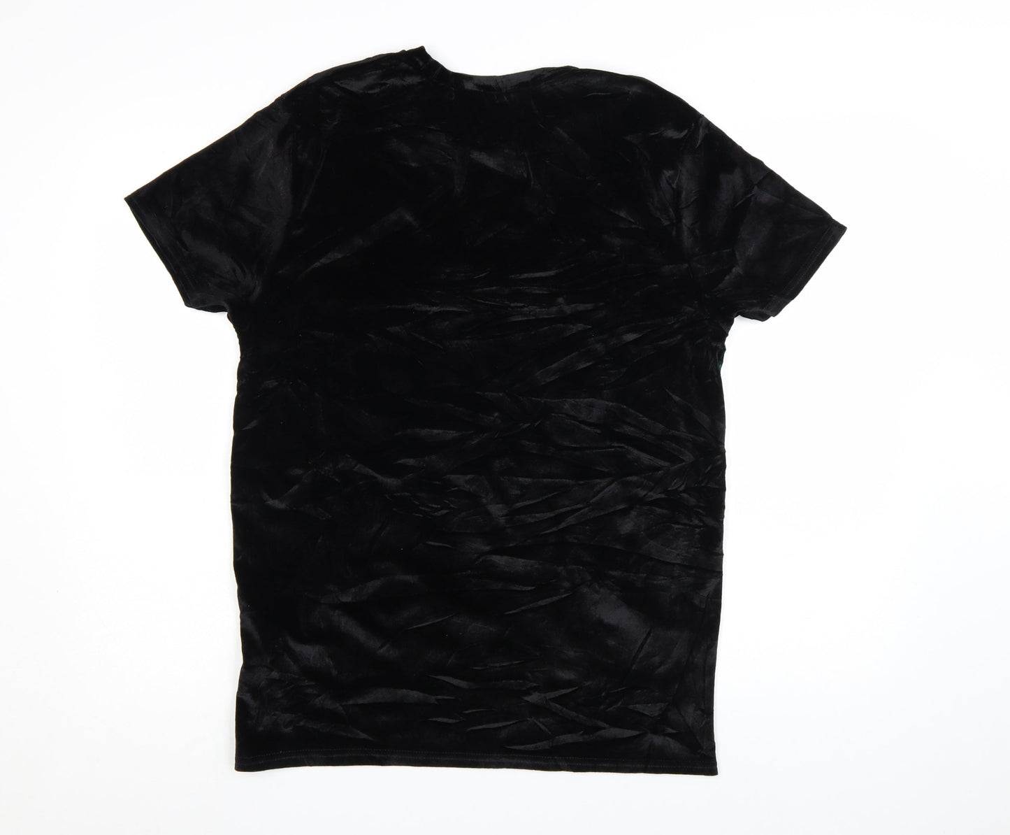 MAN Men's Black & Green Velvet Colourblock T-Shirt Size L
