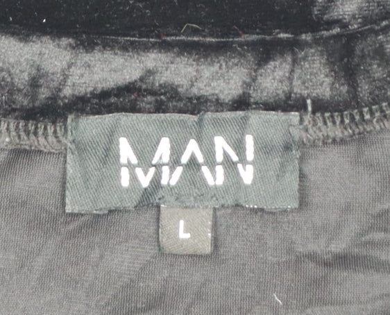 MAN Men's Black & Green Velvet Colourblock T-Shirt Size L