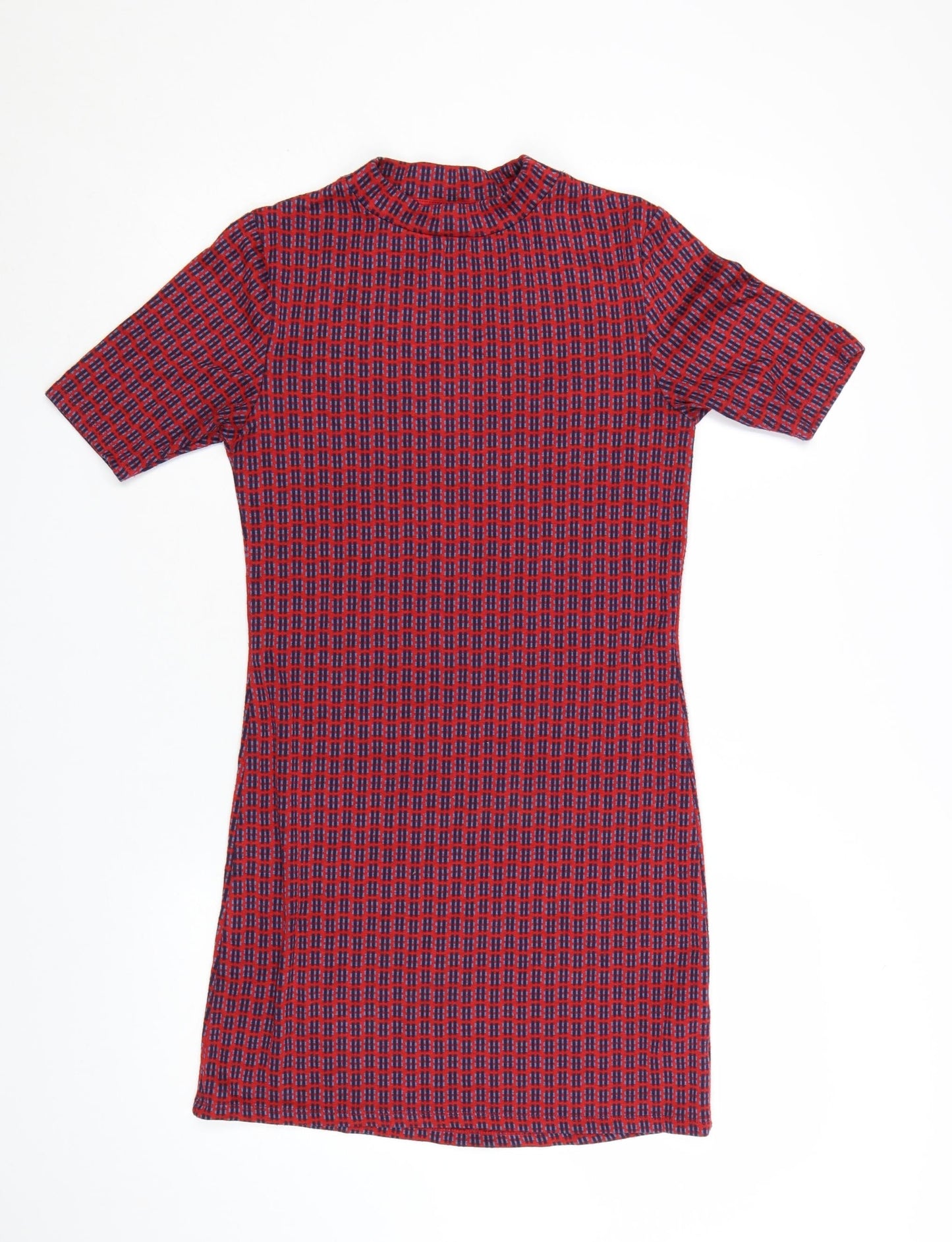 Topshop Women’s Red Geometric Short Sleeve Shift Dress Size 10