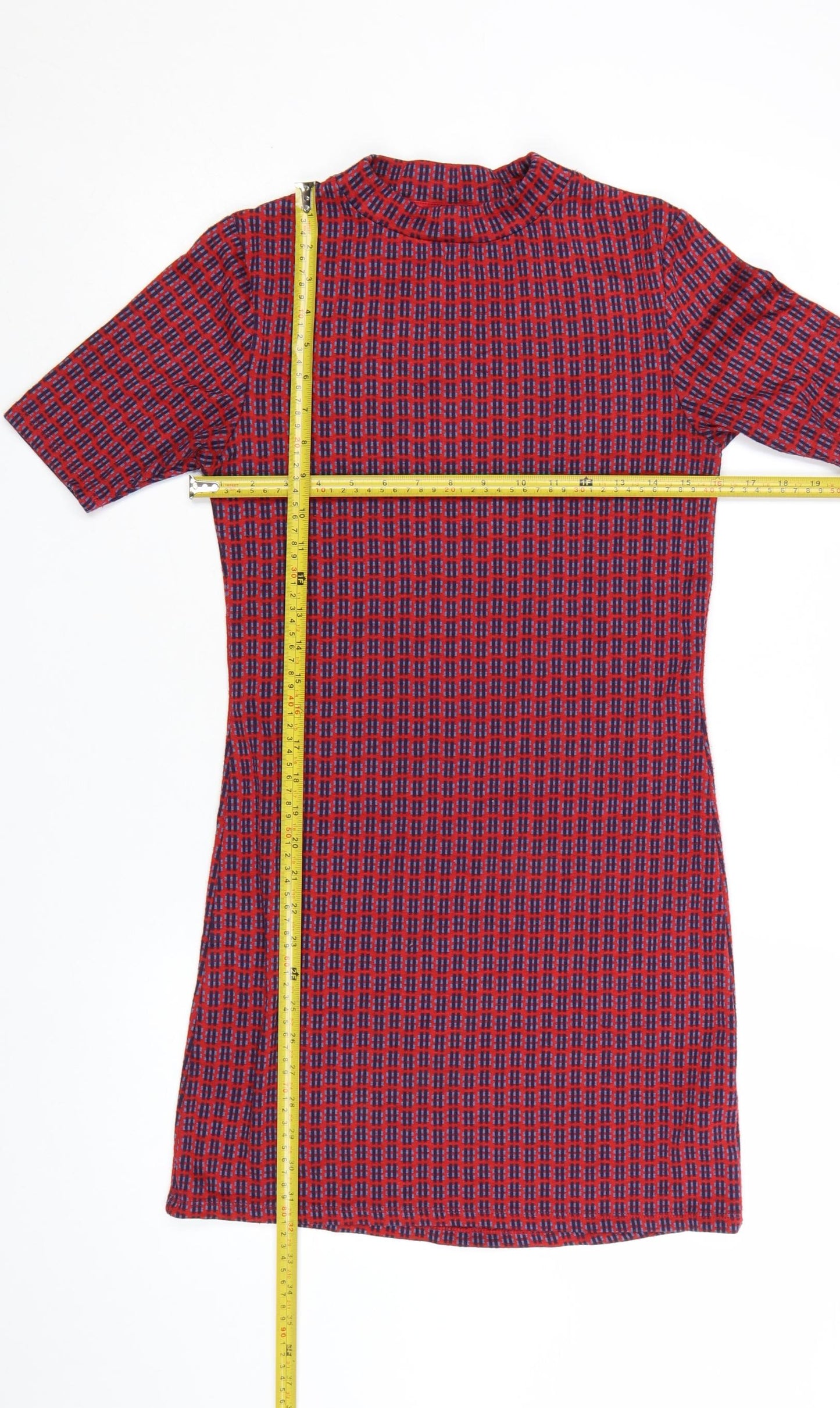 Topshop Women’s Red Geometric Short Sleeve Shift Dress Size 10