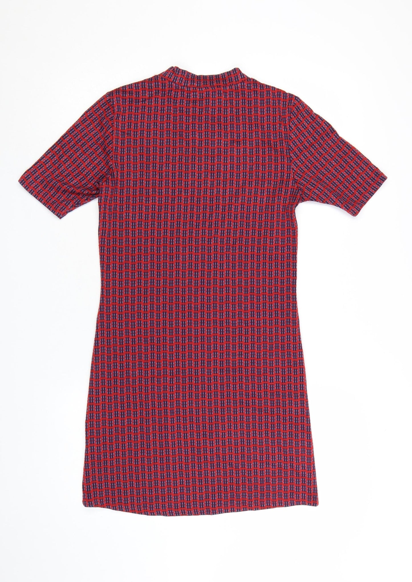 Topshop Women’s Red Geometric Short Sleeve Shift Dress Size 10