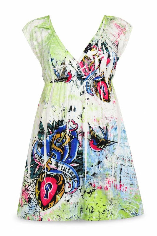 New York Laundry Women's Multicoloured M A-Line V-Neck Graphic Dress
