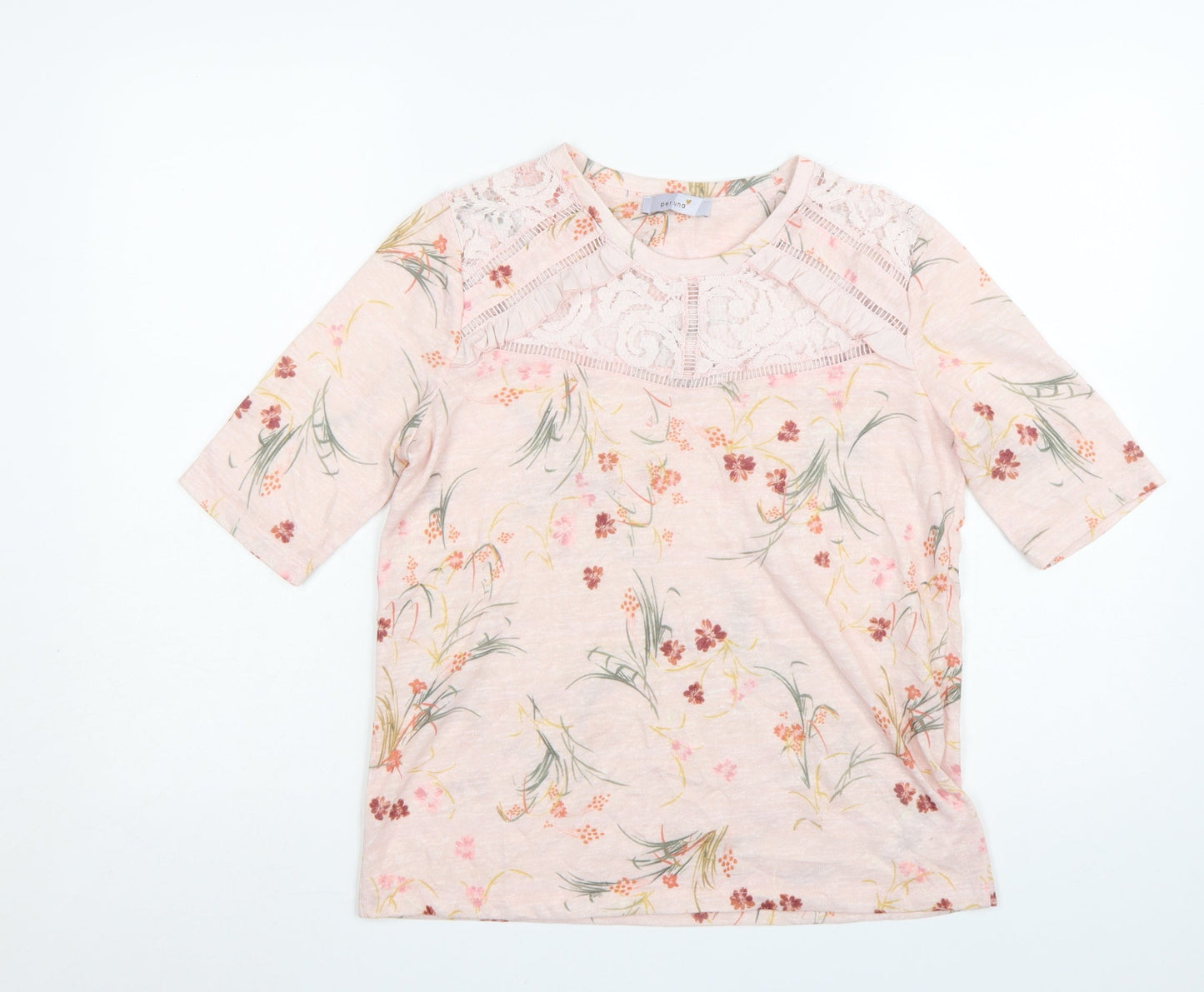 Marks and Spencer Per Una Women's Pink Floral Lace Short Sleeve Top UK12