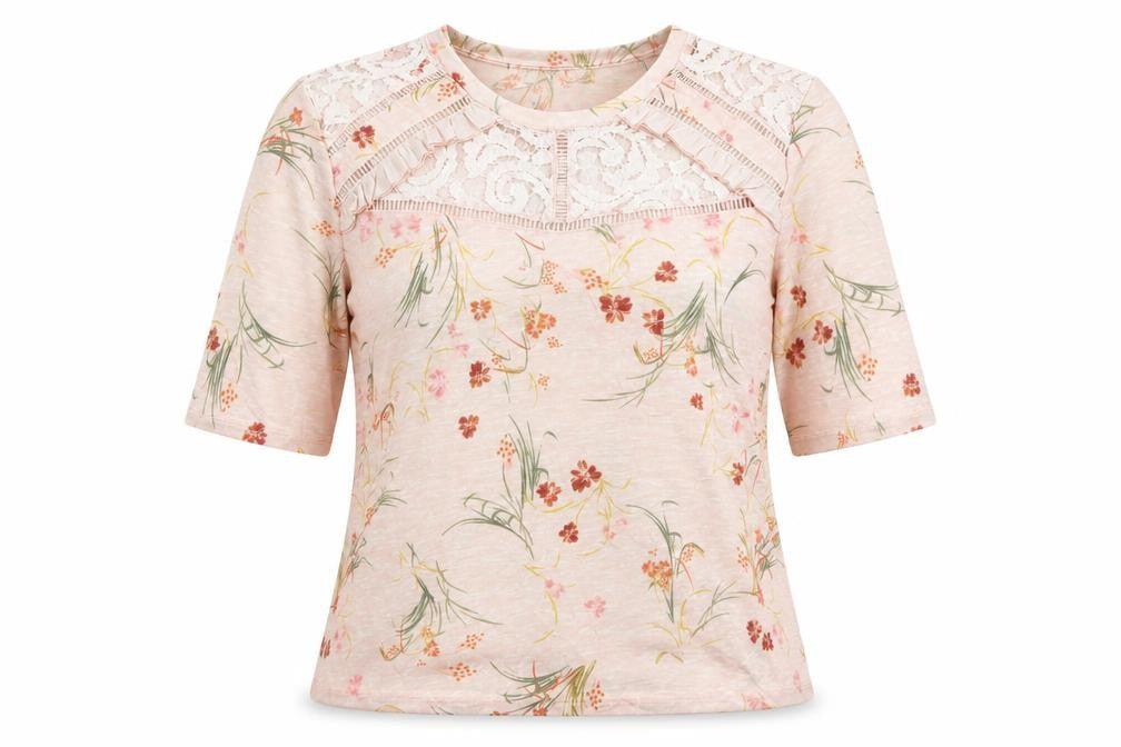 Marks & Spencer Per Una Women's Pink Floral Lace Short Sleeve Top UK12