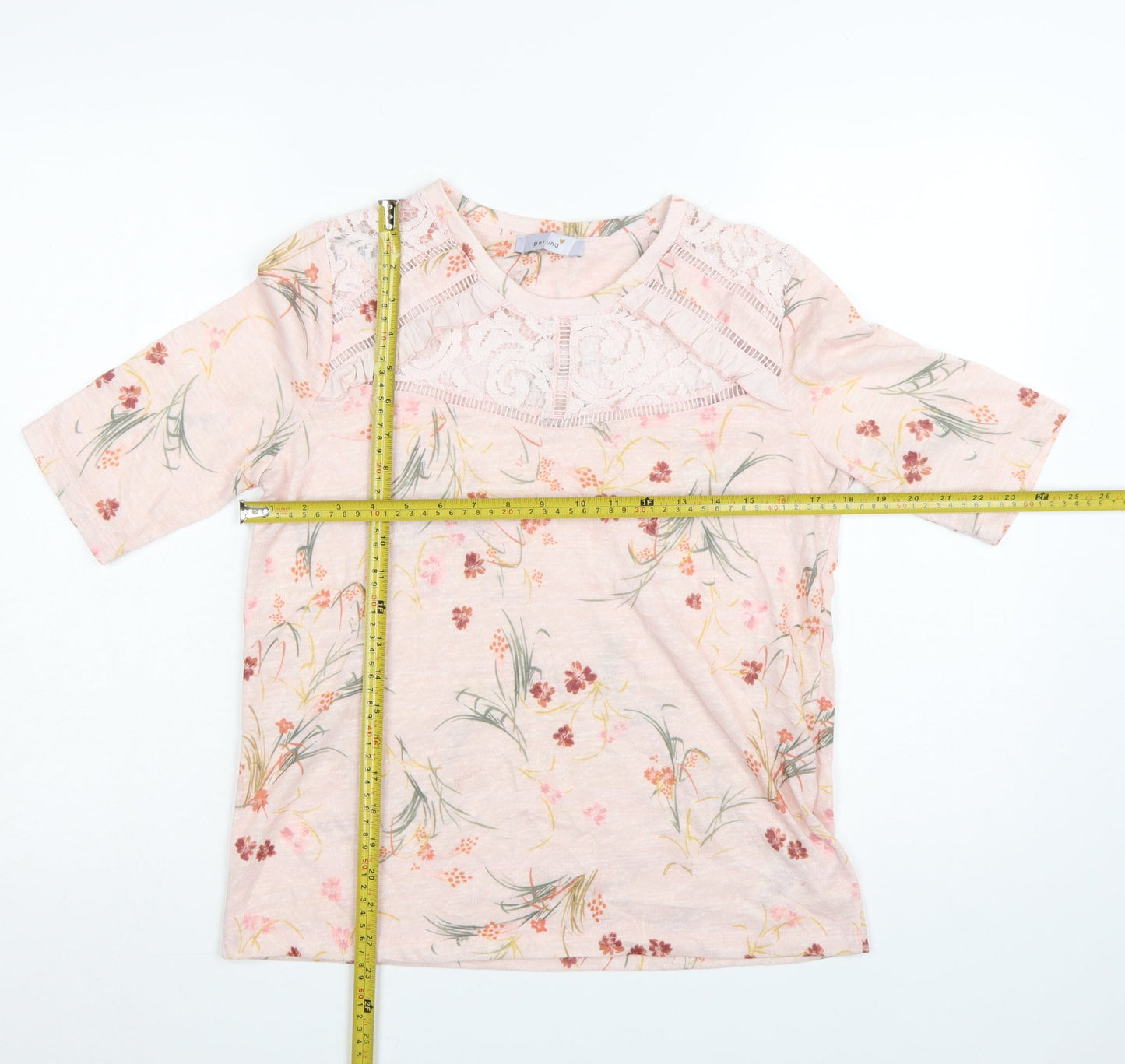 Marks and Spencer Per Una Women's Pink Floral Lace Short Sleeve Top UK12