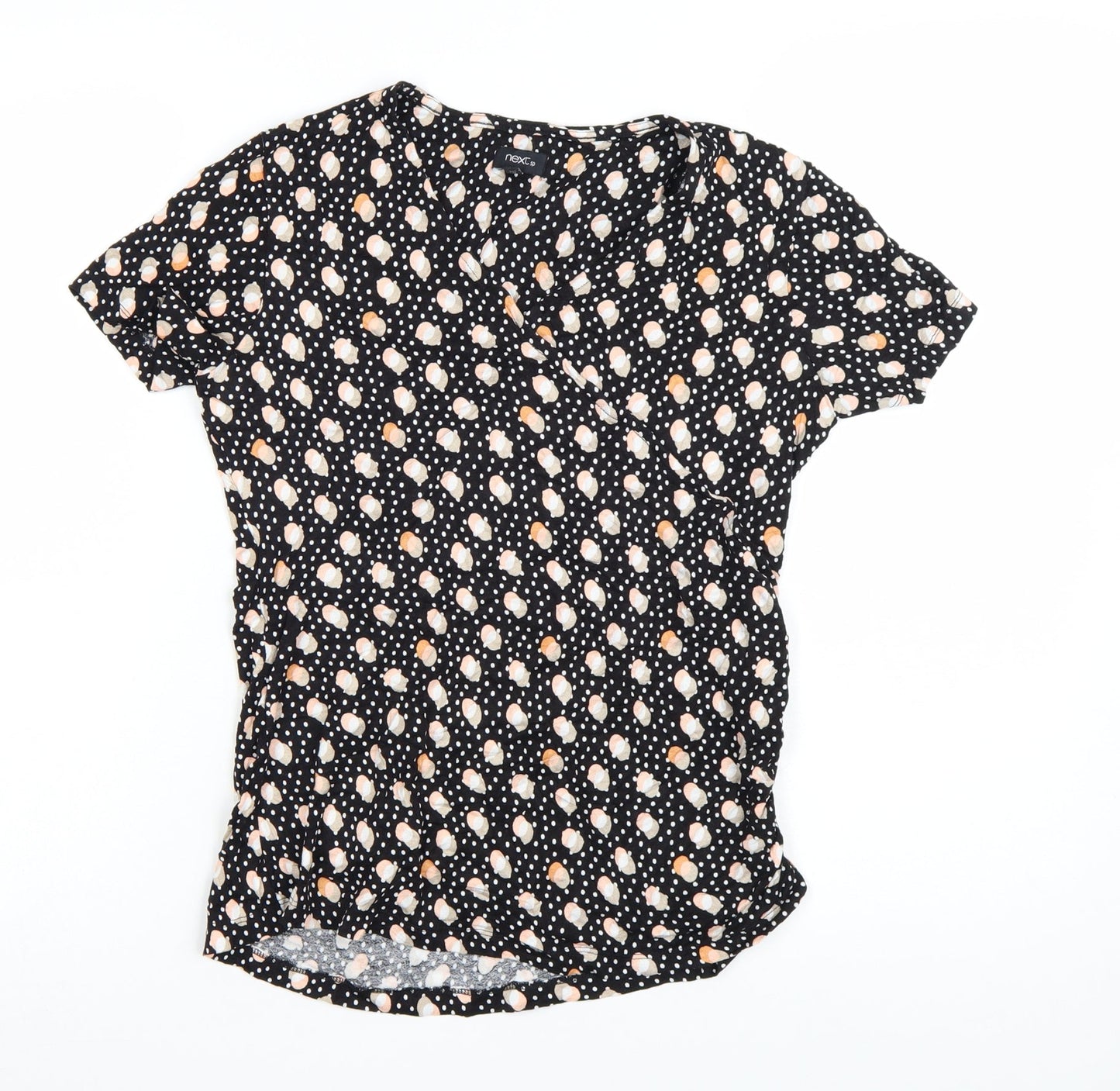 Next Womens Black Polka Dot Short Sleeve V-Neck Tunic Blouse Size 10