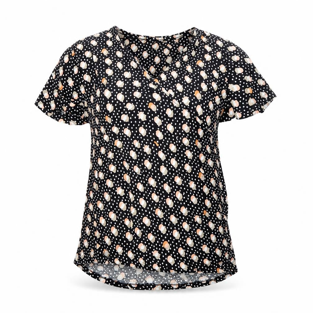 Next Womens Black Polka Dot Short Sleeve V-Neck Tunic Blouse Size 10