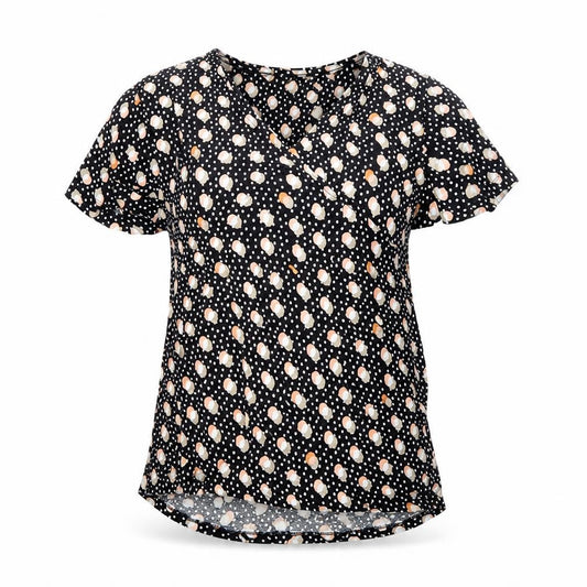 Next Womens Black Polka Dot Short Sleeve V-Neck Tunic Blouse Size 10