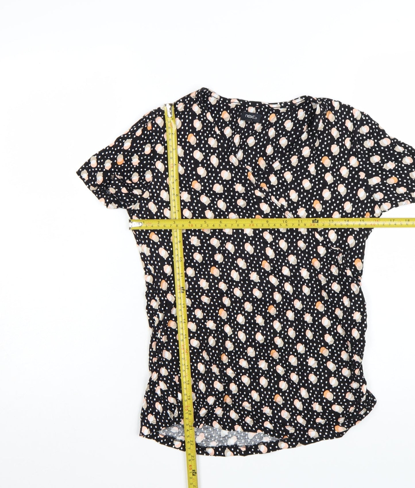 Next Womens Black Polka Dot Short Sleeve V-Neck Tunic Blouse Size 10