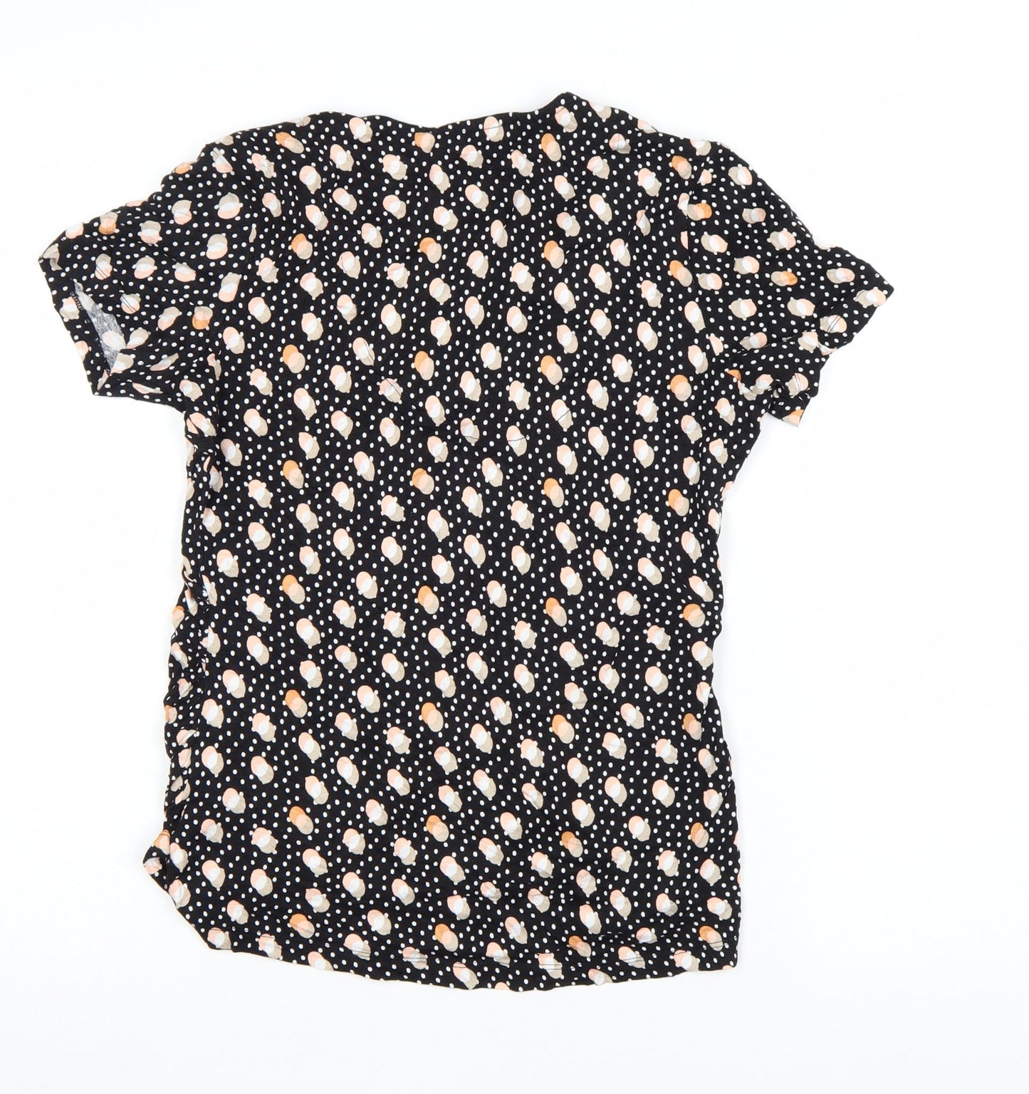 Next Womens Black Polka Dot Short Sleeve V-Neck Tunic Blouse Size 10