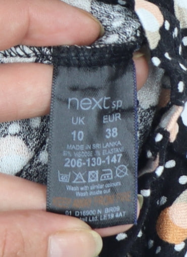 Next Womens Black Polka Dot Short Sleeve V-Neck Tunic Blouse Size 10