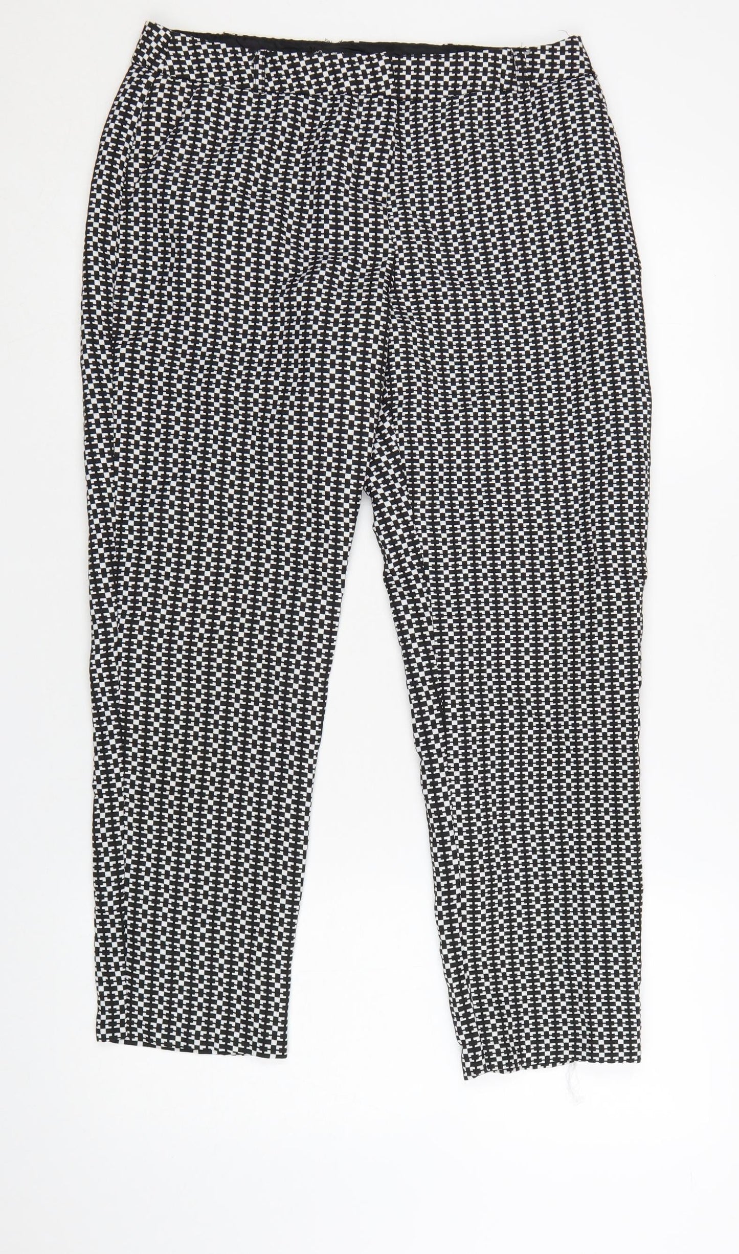 Miss Selfridge Women Black & White Geometric Slim Trousers UK 12