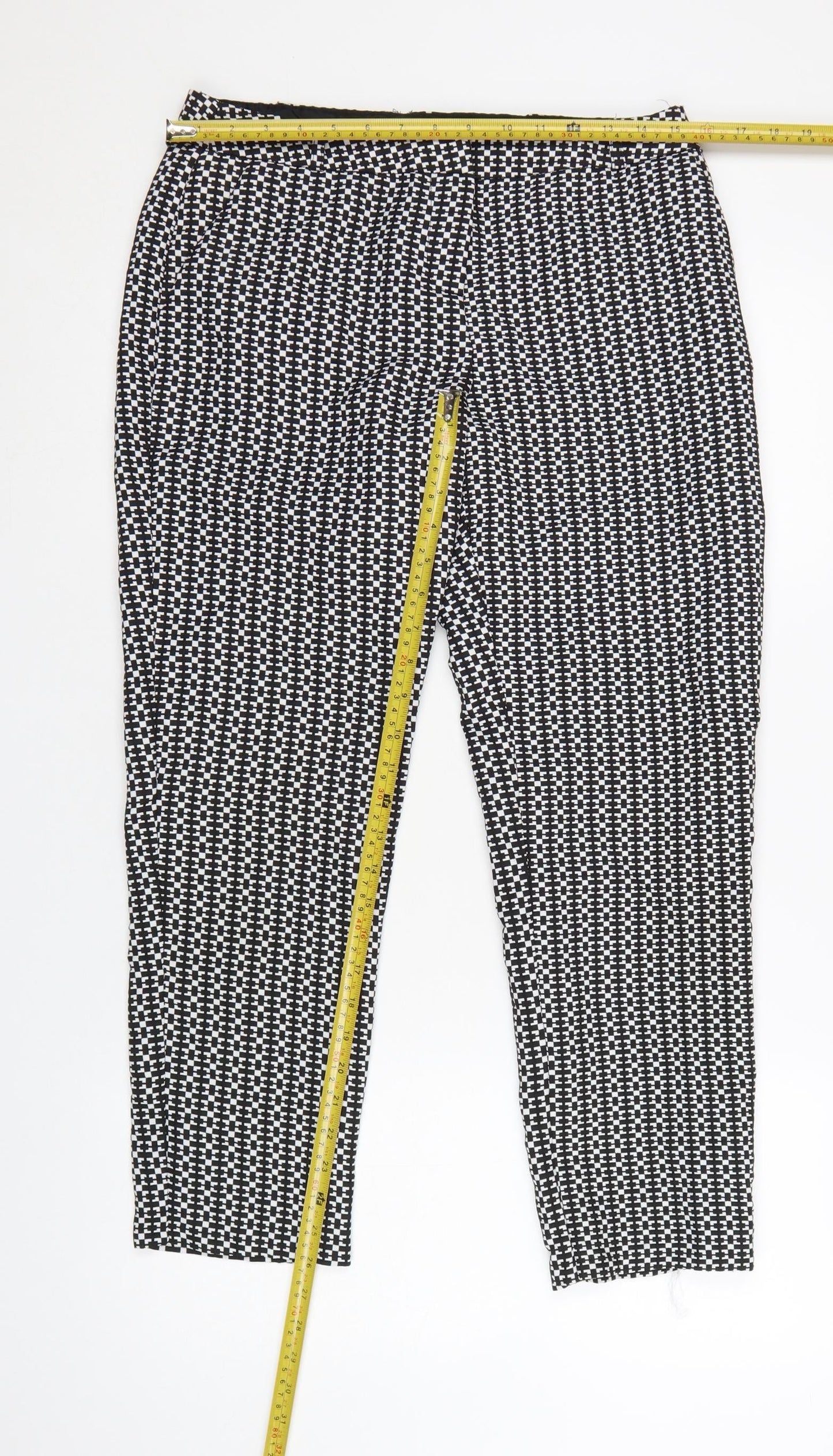 Miss Selfridge Women Black & White Geometric Slim Trousers UK 12