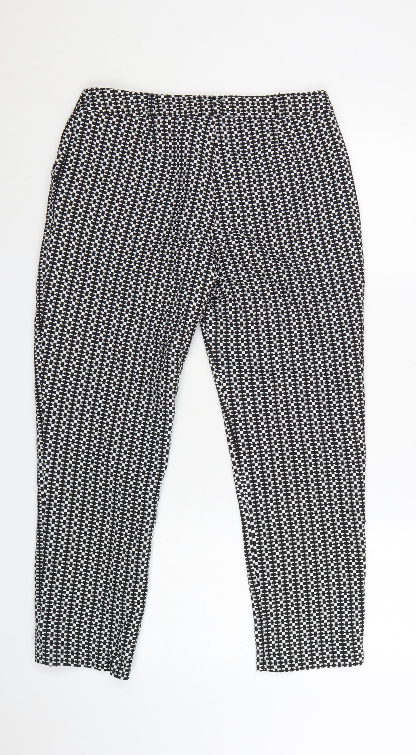Miss Selfridge Women Black & White Geometric Slim Trousers UK 12