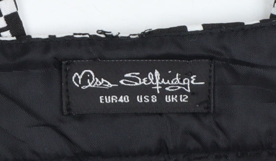 Miss Selfridge Women Black & White Geometric Slim Trousers UK 12
