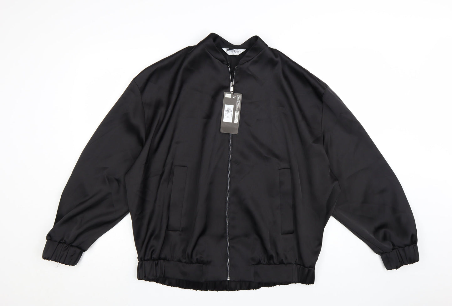 Primark Women’s Black Bomber Jacket Size 12 Polyester Satin Zip-Up