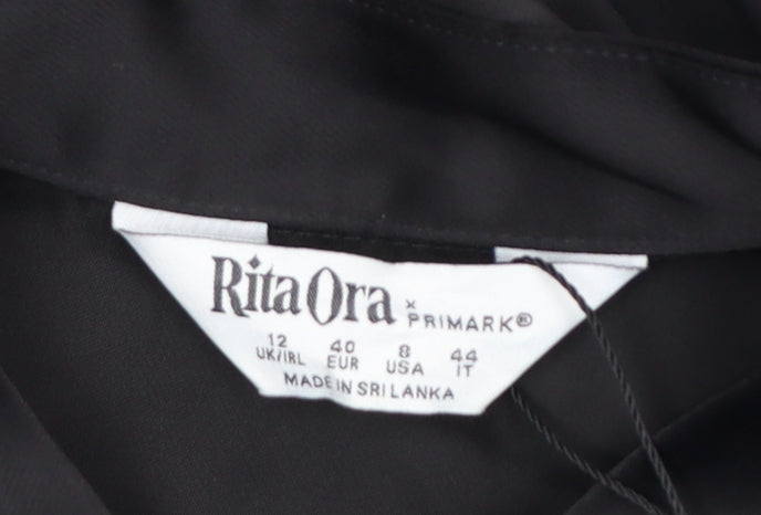 Primark Women’s Black Bomber Jacket Size 12 Polyester Satin Zip-Up
