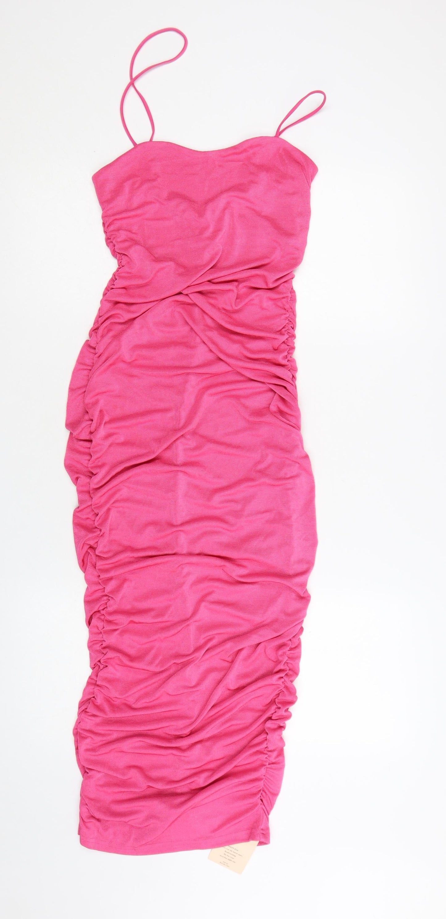 SHEIN Women’s Pink Ruched Bodycon Midi Dress Size 12