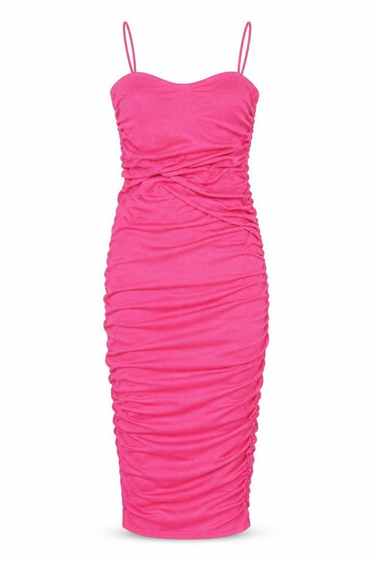 SHEIN Women’s Pink Ruched Bodycon Midi Dress Size 12