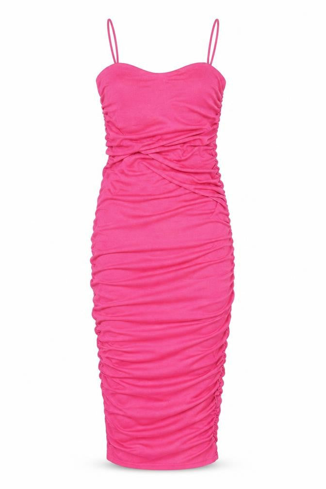 SHEIN Women’s Pink Ruched Bodycon Midi Dress Size 12