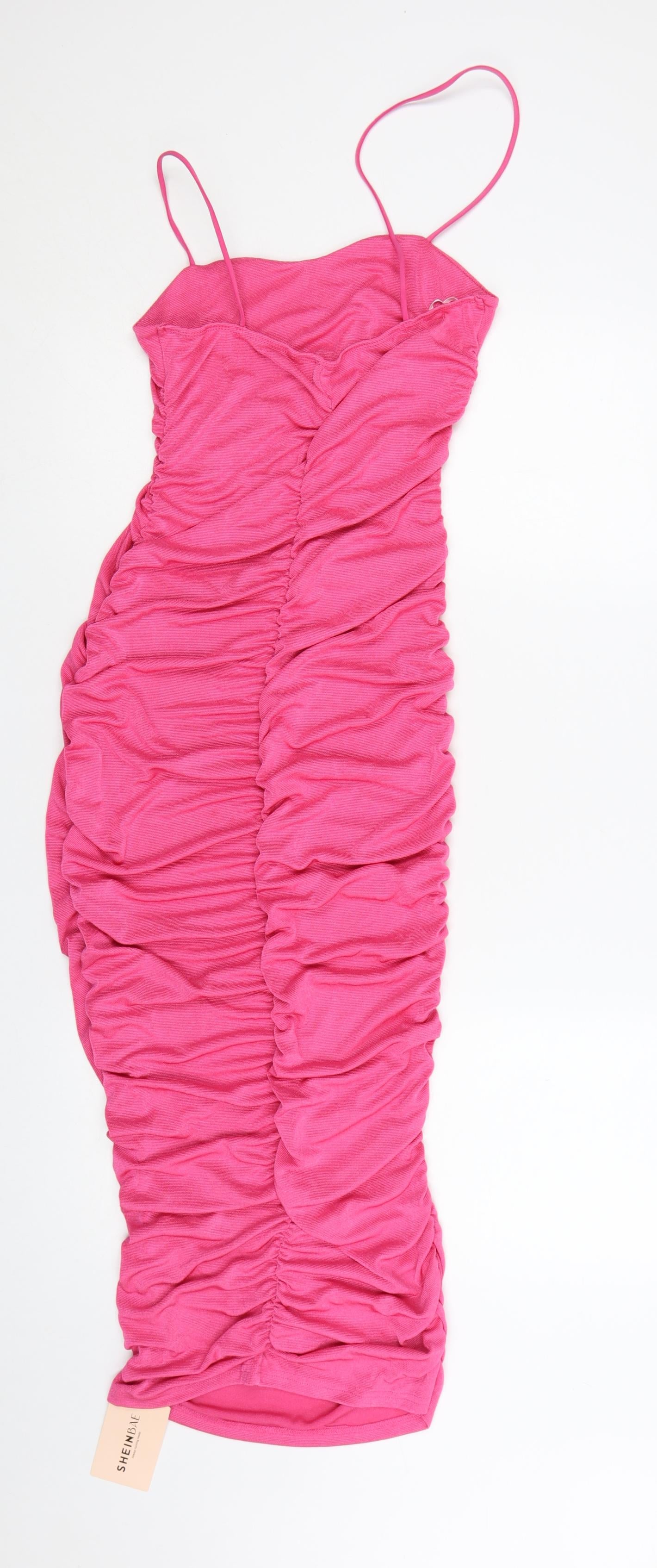 SHEIN Women’s Pink Ruched Bodycon Midi Dress Size 12
