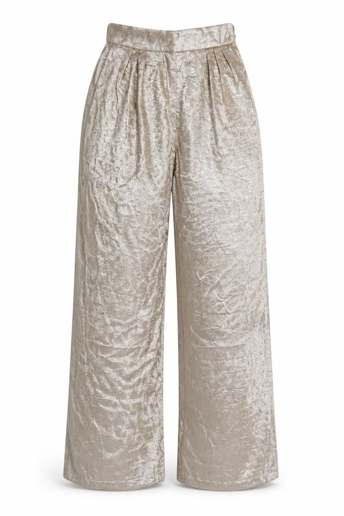 Boohoo Womens Silver Metallic Satin Wide Leg Trousers UK 8