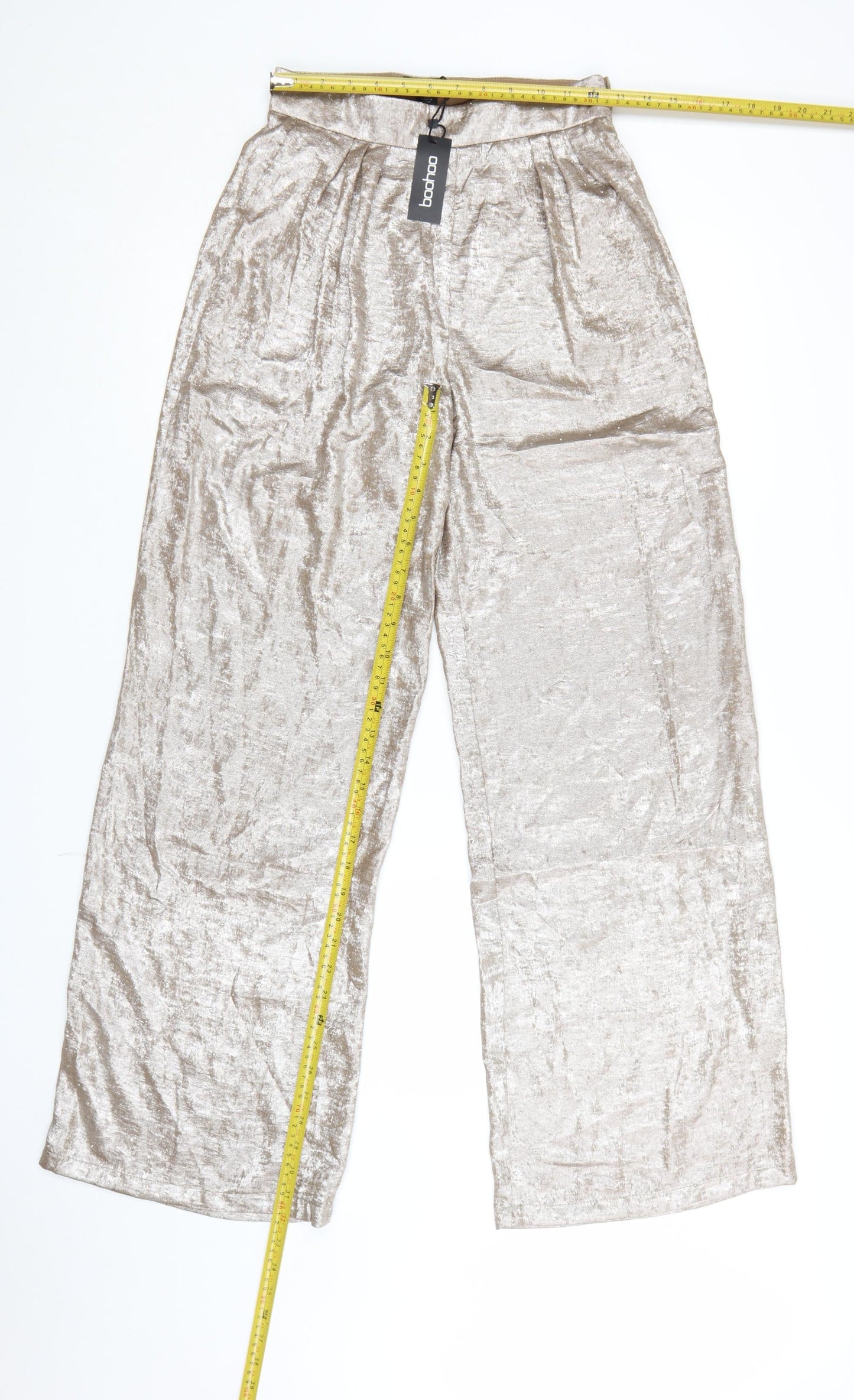 Boohoo Womens Silver Metallic Satin Wide Leg Trousers UK 8