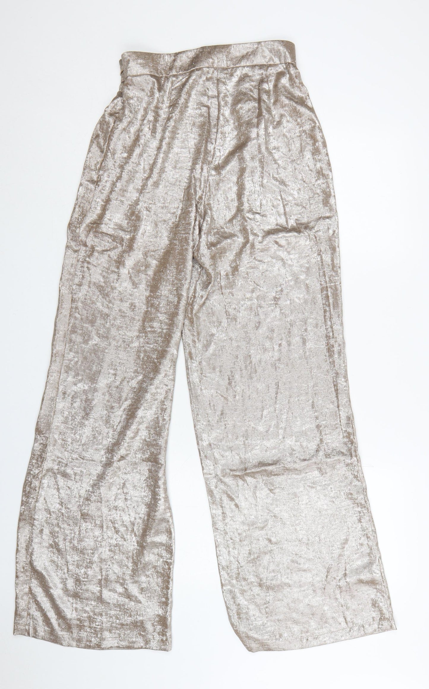 Boohoo Womens Silver Metallic Satin Wide Leg Trousers UK 8